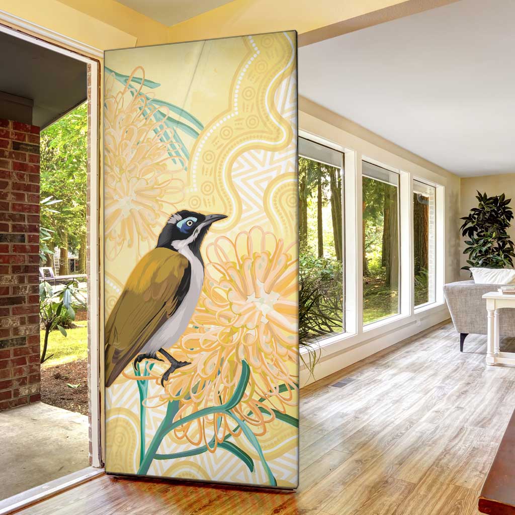 Australia Grevillea And Honeyeaters Door Cover Aboriginal Art - Watercolor Style - Aussie Hoodie