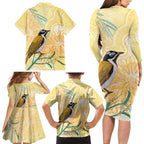 Australia Grevillea And Honeyeaters Family Matching Long Sleeve Bodycon Dress and Hawaiian Shirt Aboriginal Art - Watercolor Style