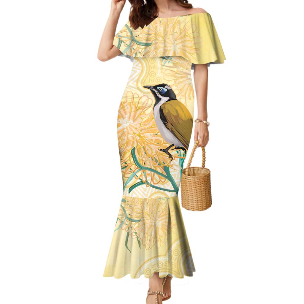 Australia Grevillea And Honeyeaters Family Matching Mermaid Dress and Hawaiian Shirt Aboriginal Art - Watercolor Style