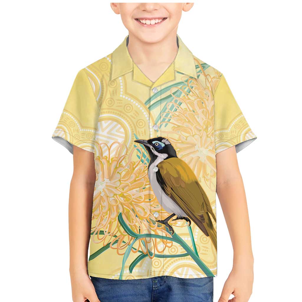 Australia Grevillea And Honeyeaters Family Matching Mermaid Dress and Hawaiian Shirt Aboriginal Art - Watercolor Style