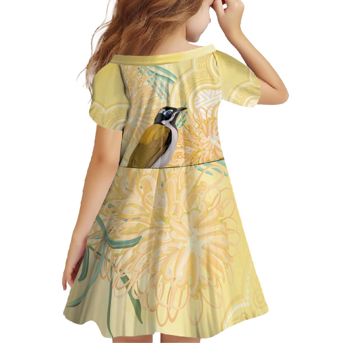 Australia Grevillea And Honeyeaters Family Matching Off The Shoulder Long Sleeve Dress and Hawaiian Shirt Aboriginal Art - Watercolor Style