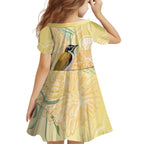 Australia Grevillea And Honeyeaters Family Matching Off The Shoulder Long Sleeve Dress and Hawaiian Shirt Aboriginal Art - Watercolor Style