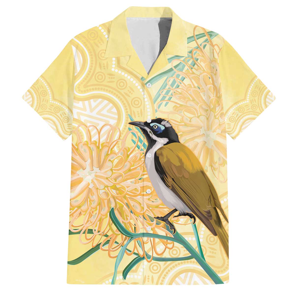 Australia Grevillea And Honeyeaters Family Matching Off The Shoulder Long Sleeve Dress and Hawaiian Shirt Aboriginal Art - Watercolor Style