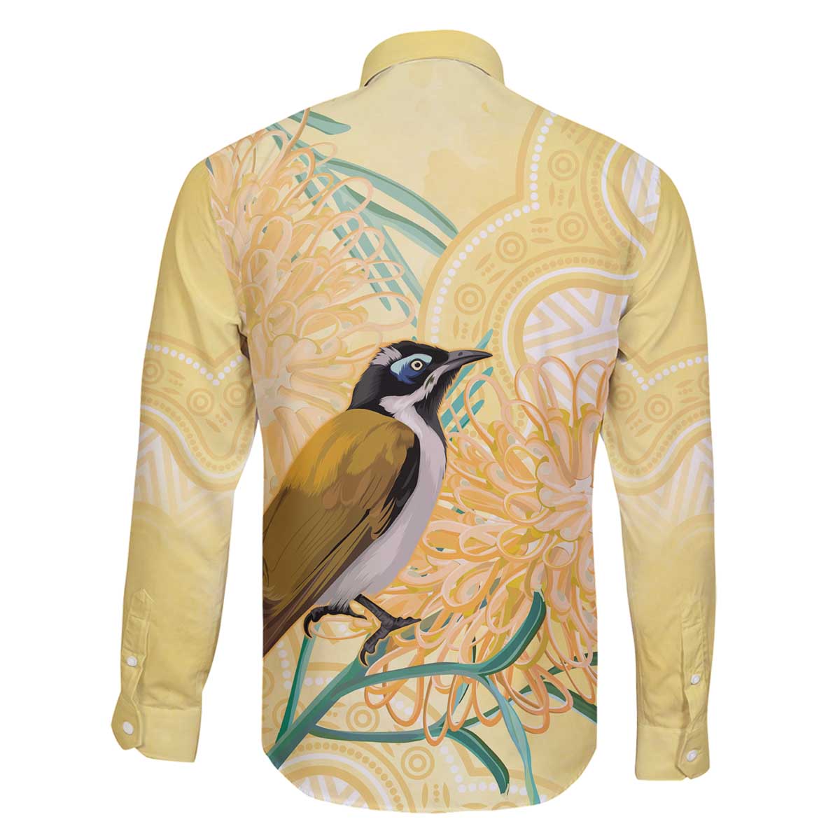 Australia Grevillea And Honeyeaters Family Matching Off The Shoulder Long Sleeve Dress and Hawaiian Shirt Aboriginal Art - Watercolor Style