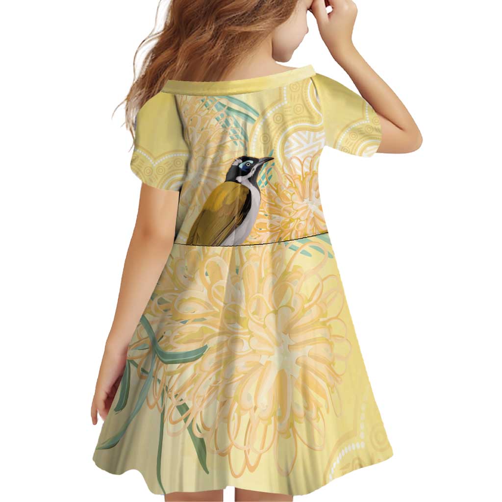 Australia Grevillea And Honeyeaters Family Matching Off Shoulder Short Dress and Hawaiian Shirt Aboriginal Art - Watercolor Style