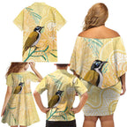 Australia Grevillea And Honeyeaters Family Matching Off Shoulder Short Dress and Hawaiian Shirt Aboriginal Art - Watercolor Style
