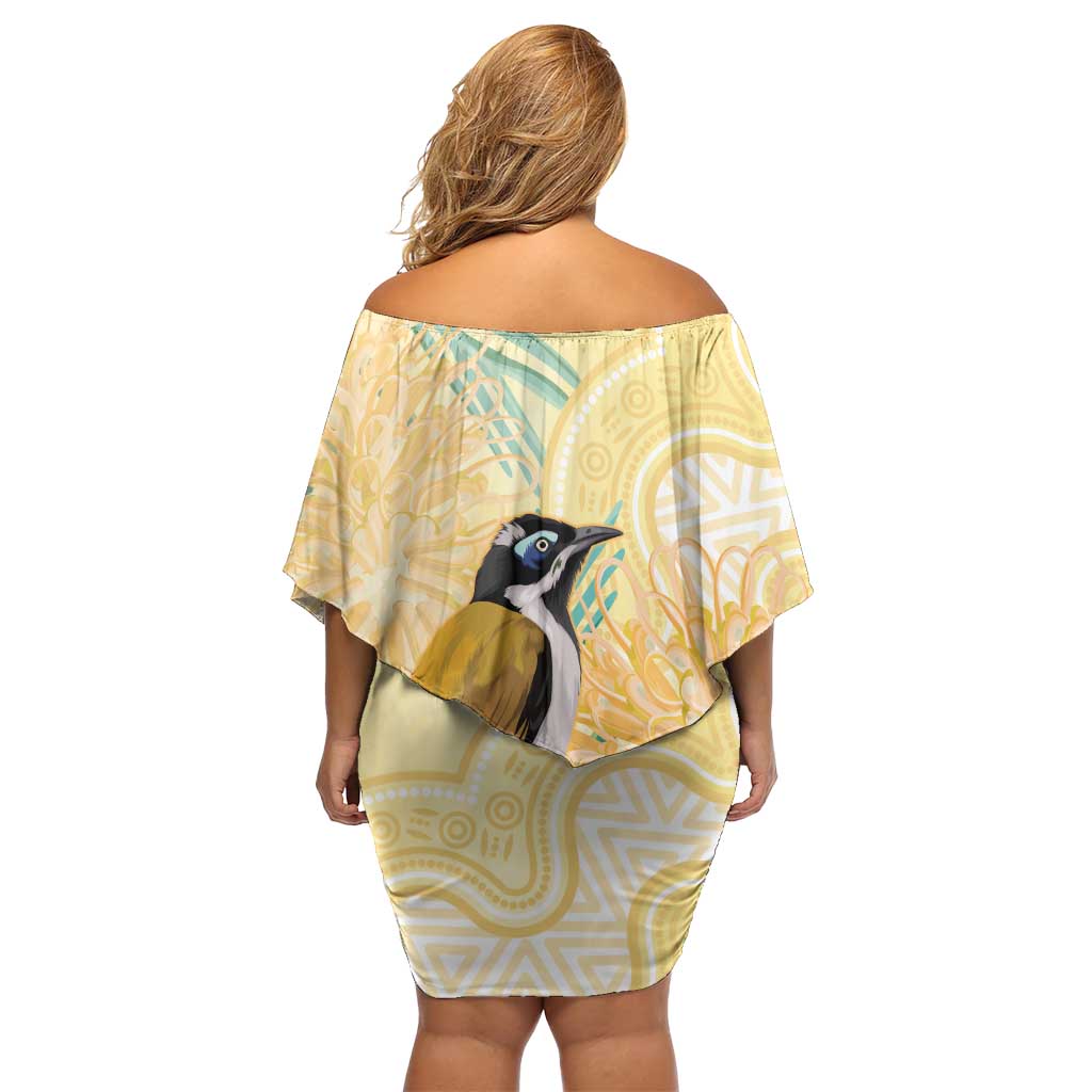 Australia Grevillea And Honeyeaters Family Matching Off Shoulder Short Dress and Hawaiian Shirt Aboriginal Art - Watercolor Style