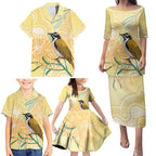 Australia Grevillea And Honeyeaters Family Matching Puletasi and Hawaiian Shirt Aboriginal Art - Watercolor Style