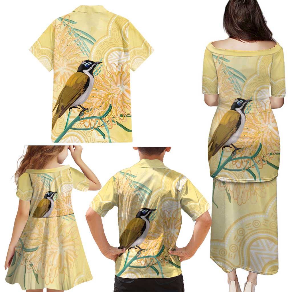 Australia Grevillea And Honeyeaters Family Matching Puletasi and Hawaiian Shirt Aboriginal Art - Watercolor Style