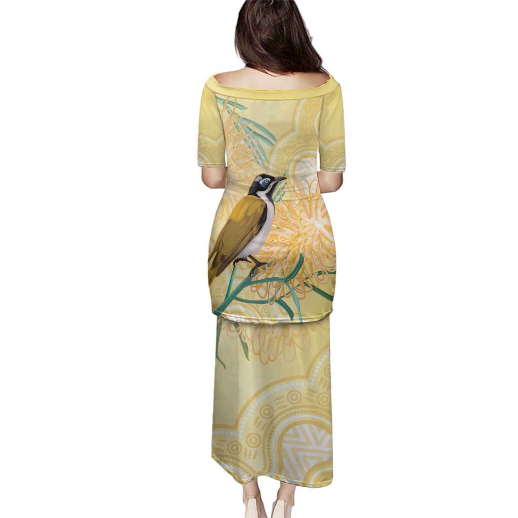 Australia Grevillea And Honeyeaters Family Matching Puletasi and Hawaiian Shirt Aboriginal Art - Watercolor Style