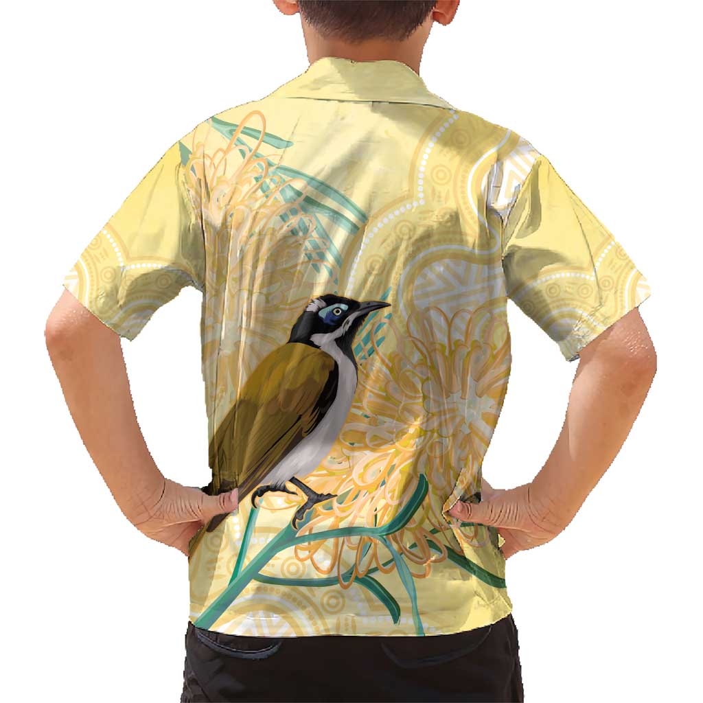 Australia Grevillea And Honeyeaters Family Matching Short Sleeve Bodycon Dress and Hawaiian Shirt Aboriginal Art - Watercolor Style
