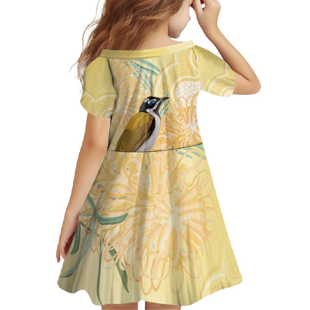 Australia Grevillea And Honeyeaters Family Matching Short Sleeve Bodycon Dress and Hawaiian Shirt Aboriginal Art - Watercolor Style