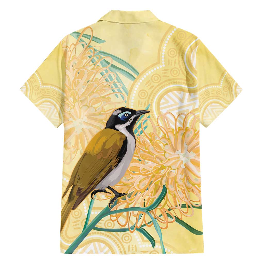 Australia Grevillea And Honeyeaters Family Matching Short Sleeve Bodycon Dress and Hawaiian Shirt Aboriginal Art - Watercolor Style
