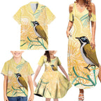 Australia Grevillea And Honeyeaters Family Matching Summer Maxi Dress and Hawaiian Shirt Aboriginal Art - Watercolor Style