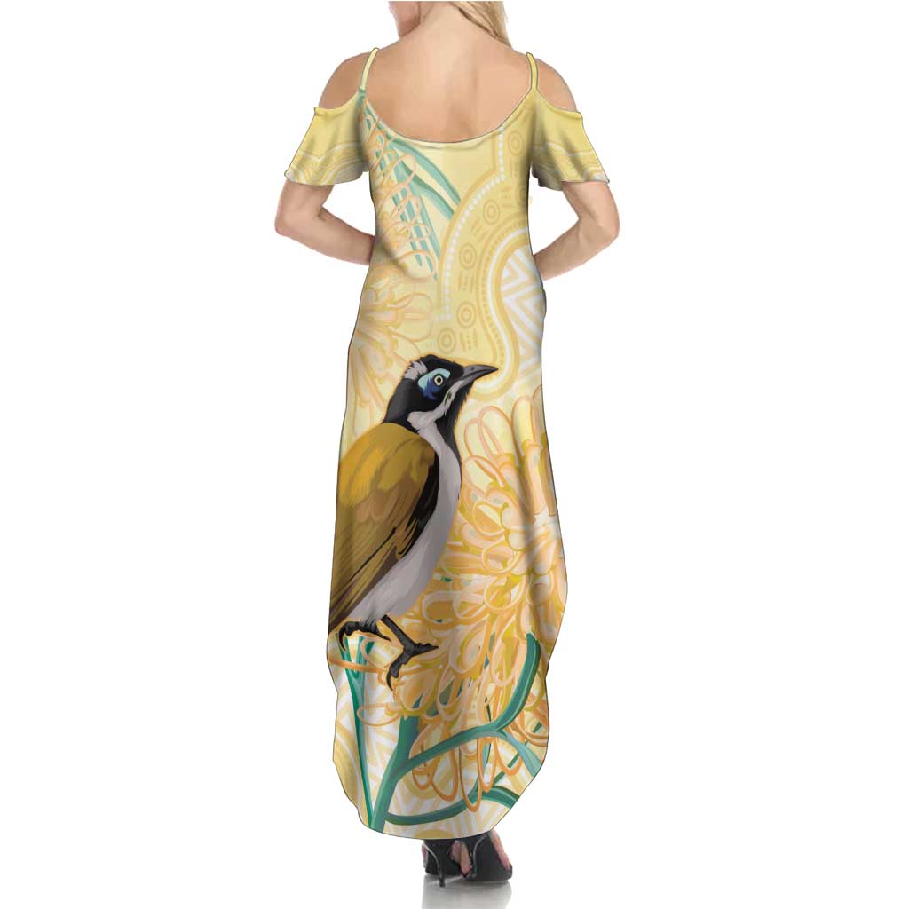 Australia Grevillea And Honeyeaters Family Matching Summer Maxi Dress and Hawaiian Shirt Aboriginal Art - Watercolor Style