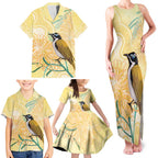 Australia Grevillea And Honeyeaters Family Matching Tank Maxi Dress and Hawaiian Shirt Aboriginal Art - Watercolor Style