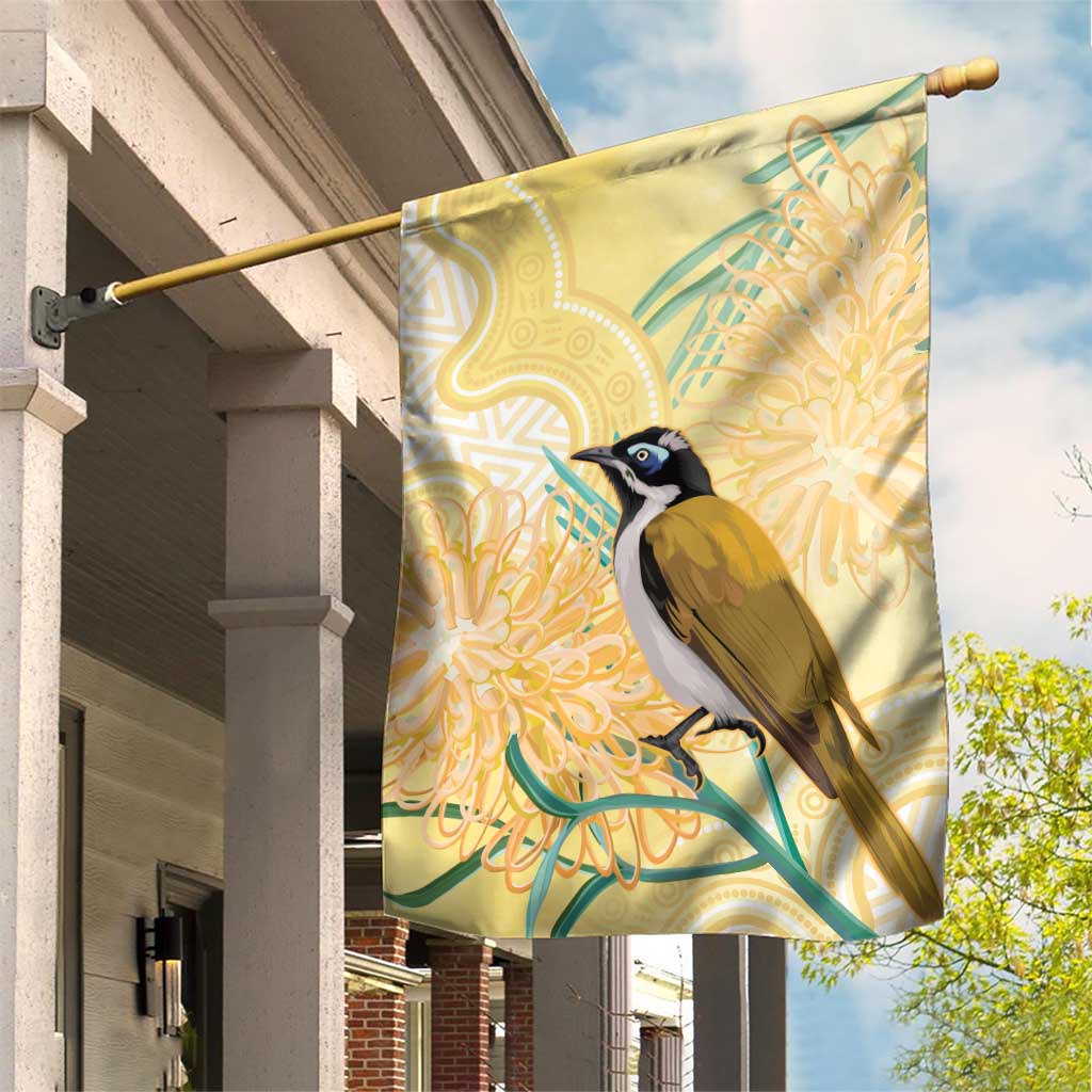 Australia Grevillea And Honeyeaters Garden Flag Aboriginal Art - Watercolor Style