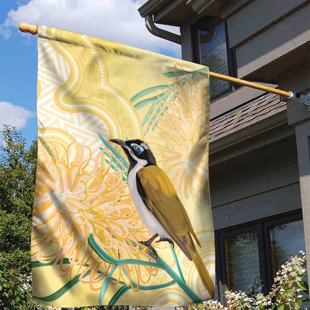 Australia Grevillea And Honeyeaters Garden Flag Aboriginal Art - Watercolor Style