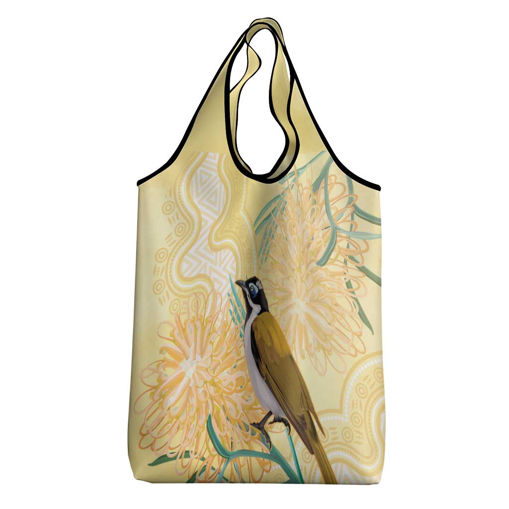 Australia Grevillea And Honeyeaters Grocery Bag Aboriginal Art - Watercolor Style