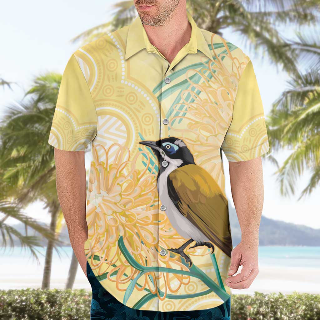 Australia Grevillea And Honeyeaters Hawaiian Shirt Aboriginal Art - Watercolor Style