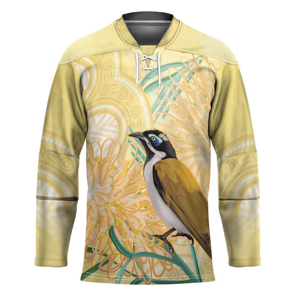 Australia Grevillea And Honeyeaters Hockey Jersey Aboriginal Art - Watercolor Style - Aussie Hoodie