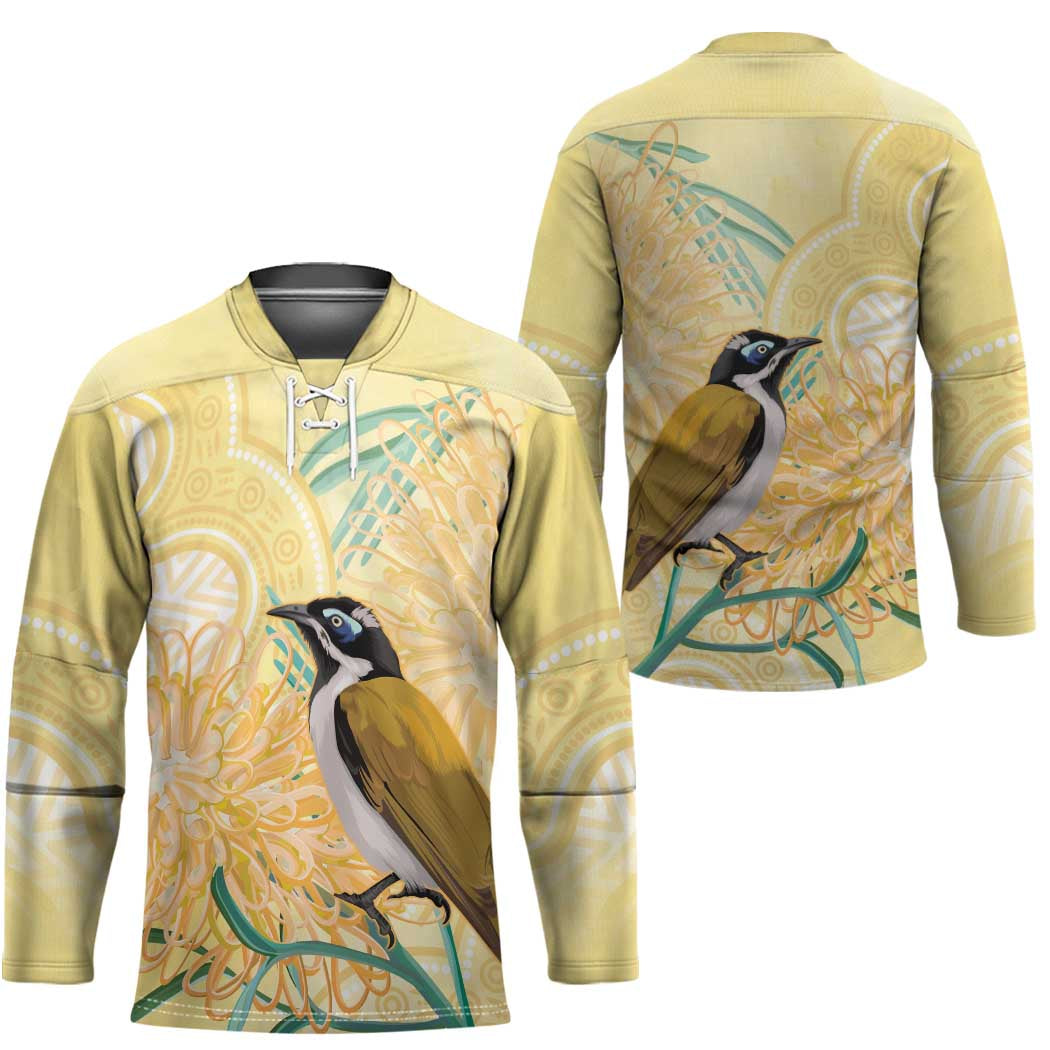 Australia Grevillea And Honeyeaters Hockey Jersey Aboriginal Art - Watercolor Style - Aussie Hoodie