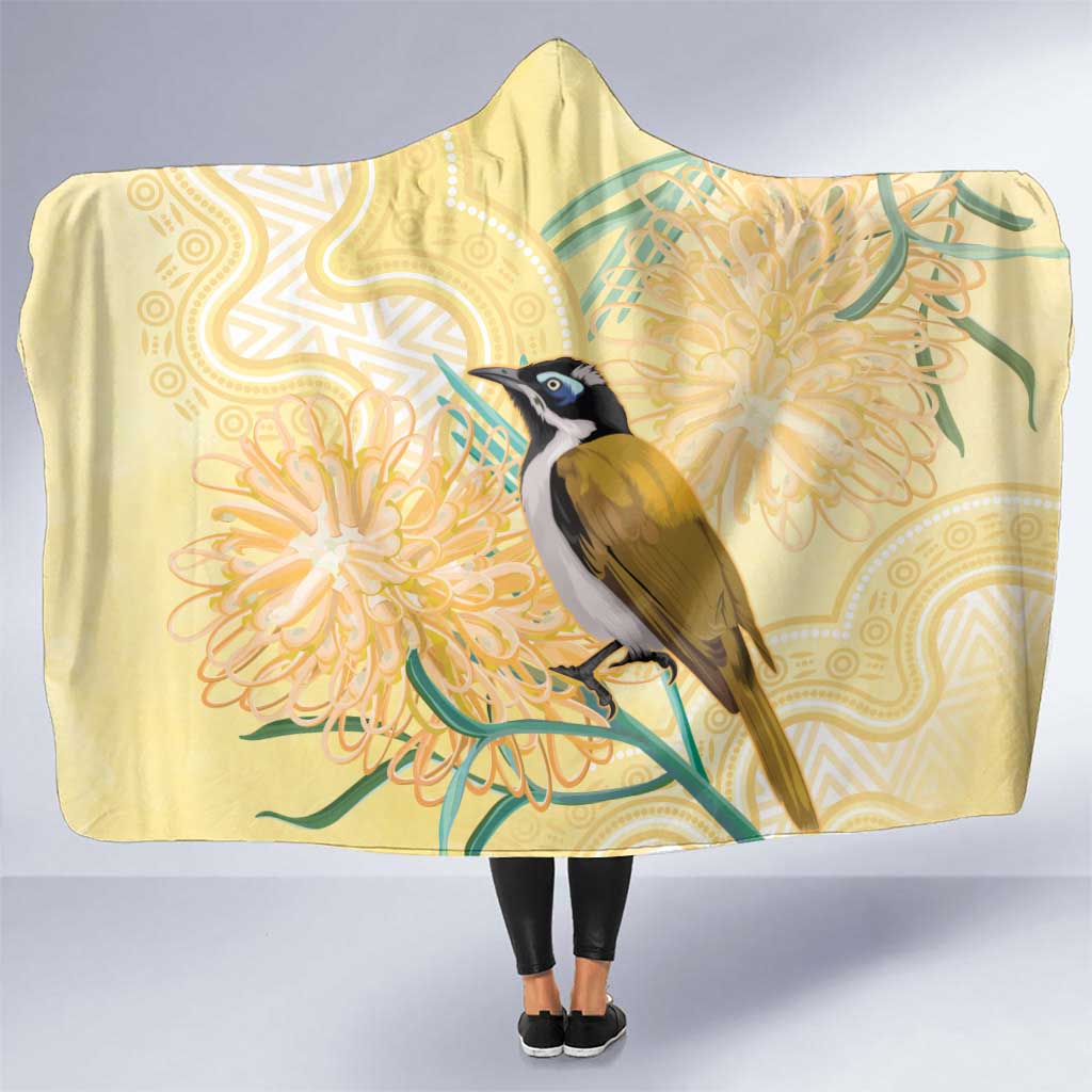 Australia Grevillea And Honeyeaters Hooded Blanket Aboriginal Art - Watercolor Style