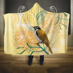 Australia Grevillea And Honeyeaters Hooded Blanket Aboriginal Art - Watercolor Style