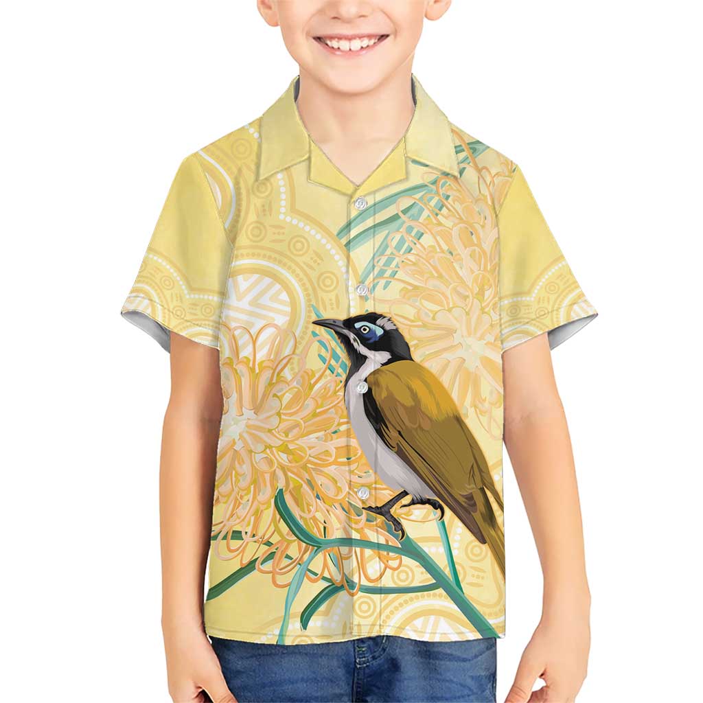Australia Grevillea And Honeyeaters Kid Hawaiian Shirt Aboriginal Art - Watercolor Style