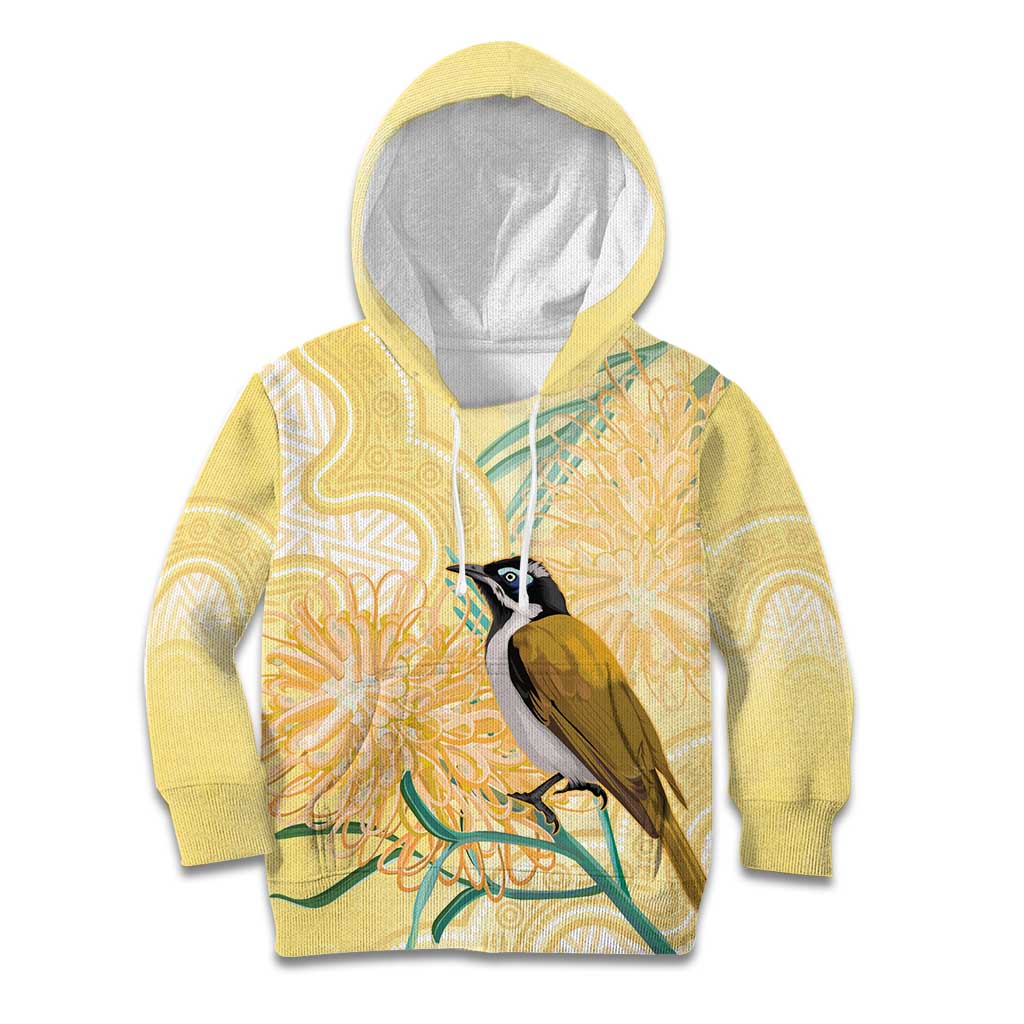 Australia Grevillea And Honeyeaters Kid Hoodie Aboriginal Art - Watercolor Style