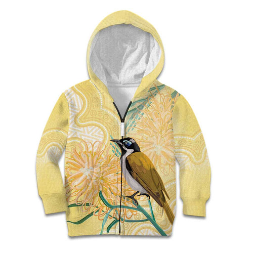 Australia Grevillea And Honeyeaters Kid Hoodie Aboriginal Art - Watercolor Style