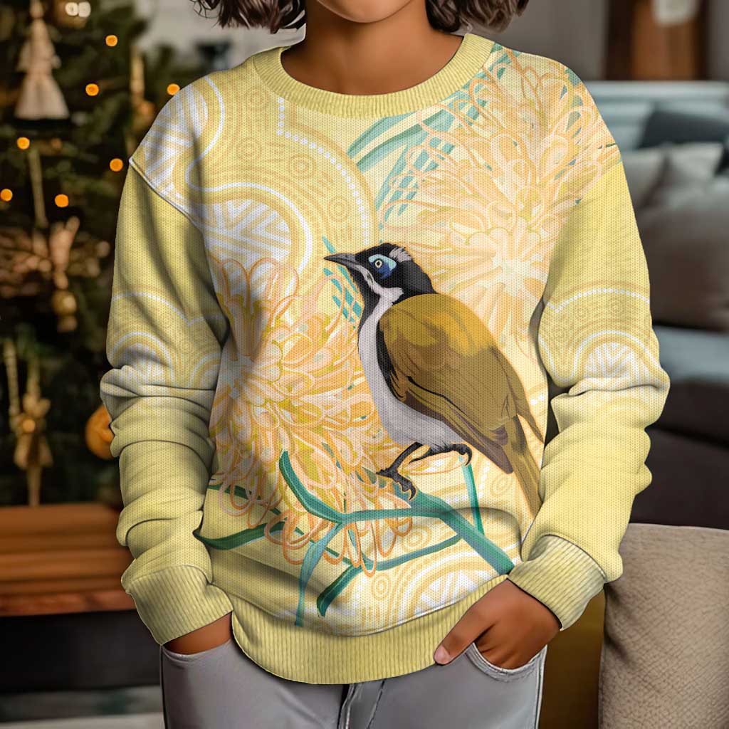 Australia Grevillea And Honeyeaters Kid Ugly Christmas Sweater Aboriginal Art - Watercolor Style