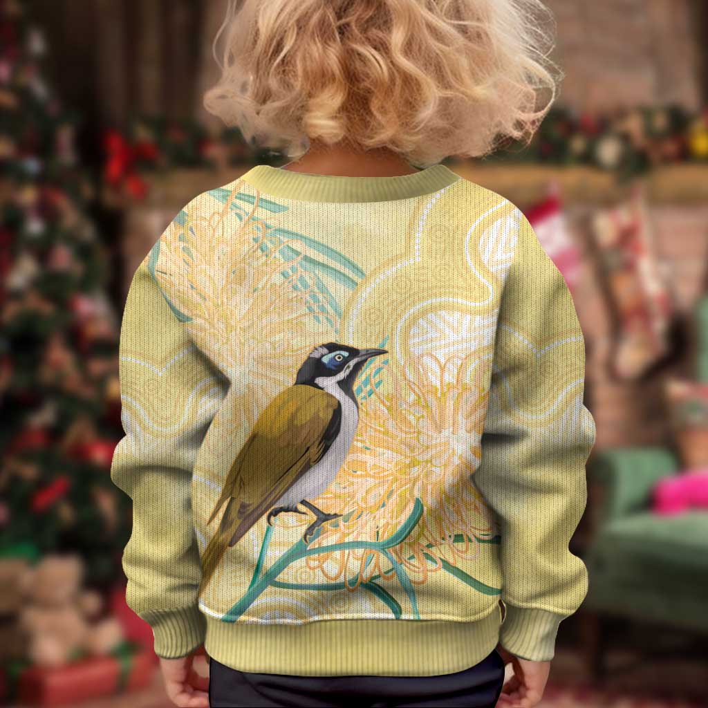 Australia Grevillea And Honeyeaters Kid Ugly Christmas Sweater Aboriginal Art - Watercolor Style