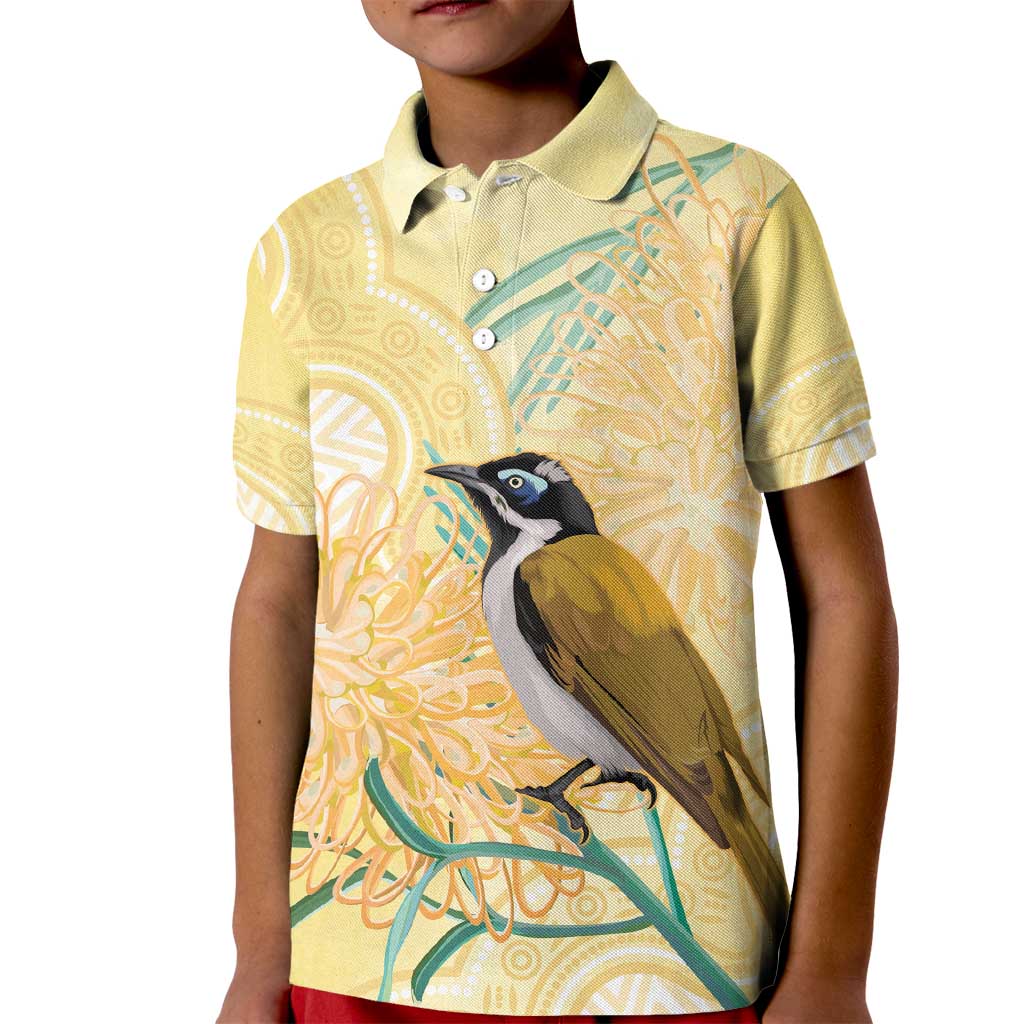 Australia Grevillea And Honeyeaters Kid Polo Shirt Aboriginal Art - Watercolor Style