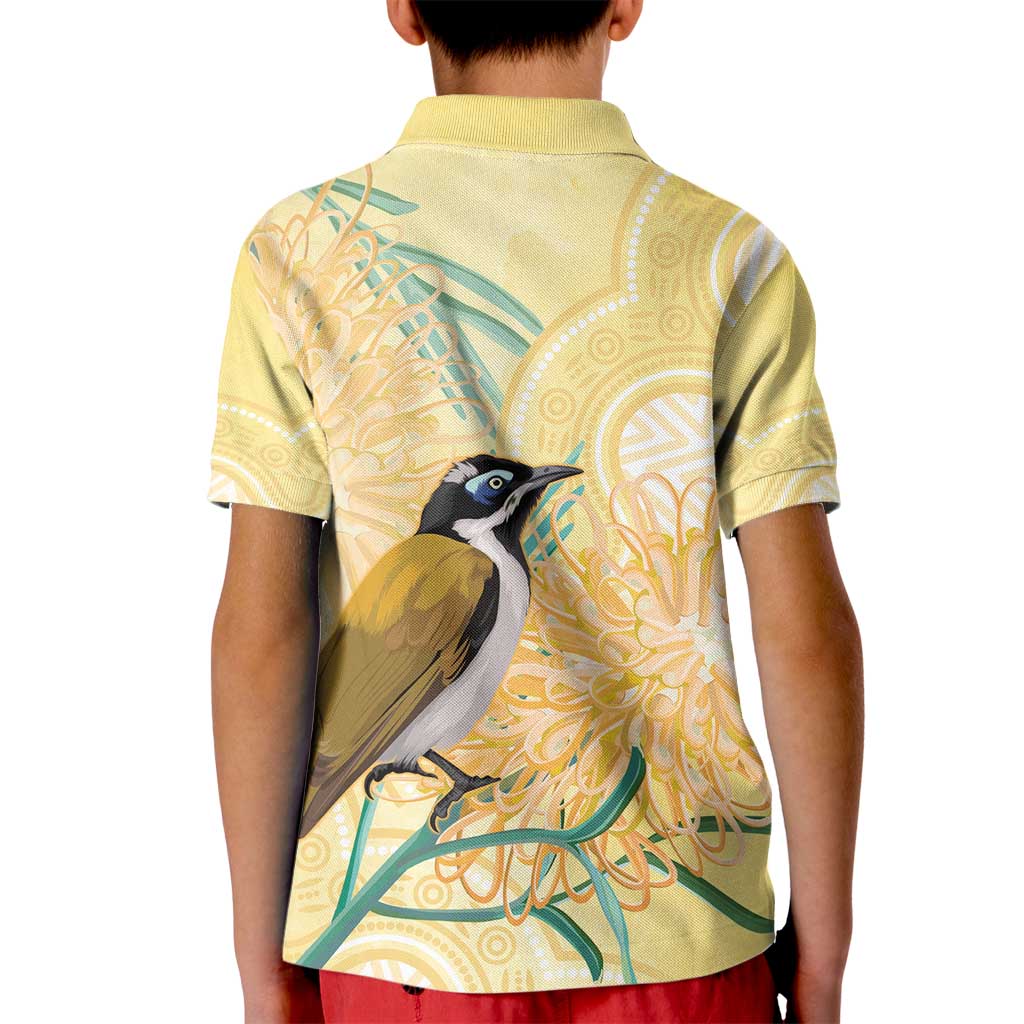 Australia Grevillea And Honeyeaters Kid Polo Shirt Aboriginal Art - Watercolor Style