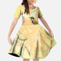 Australia Grevillea And Honeyeaters Kid Short Sleeve Dress Aboriginal Art - Watercolor Style