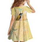 Australia Grevillea And Honeyeaters Kid Short Sleeve Dress Aboriginal Art - Watercolor Style