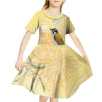 Australia Grevillea And Honeyeaters Kid Short Sleeve Dress Aboriginal Art - Watercolor Style