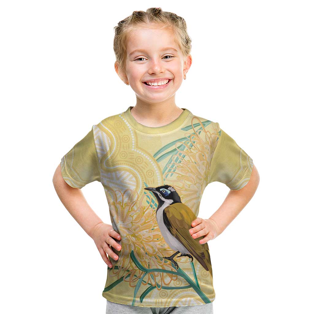 Australia Grevillea And Honeyeaters Kid T Shirt Aboriginal Art - Watercolor Style