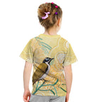 Australia Grevillea And Honeyeaters Kid T Shirt Aboriginal Art - Watercolor Style