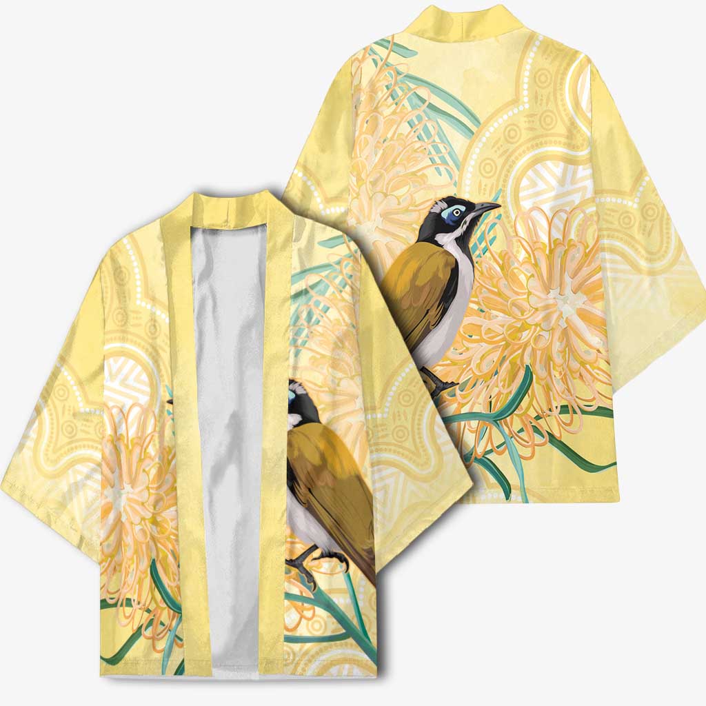 Australia Grevillea And Honeyeaters Kimono Aboriginal Art - Watercolor Style - Aussie Hoodie