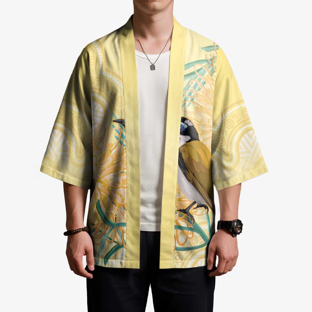Australia Grevillea And Honeyeaters Kimono Aboriginal Art - Watercolor Style - Aussie Hoodie
