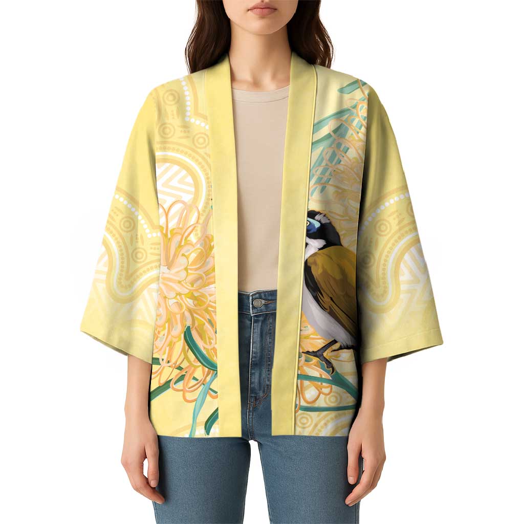 Australia Grevillea And Honeyeaters Kimono Aboriginal Art - Watercolor Style - Aussie Hoodie