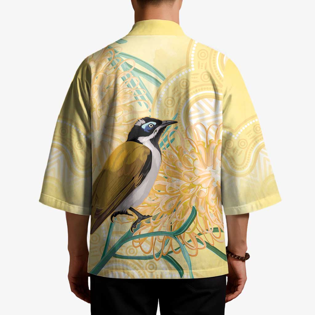 Australia Grevillea And Honeyeaters Kimono Aboriginal Art - Watercolor Style - Aussie Hoodie