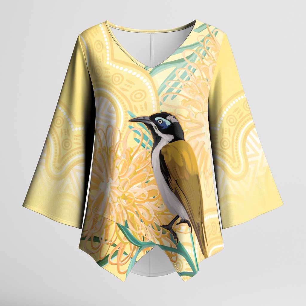 Australia Grevillea And Honeyeaters Kimono Sleeve Blouse Aboriginal Art - Watercolor Style - Aussie Hoodie