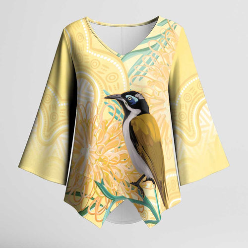 Australia Grevillea And Honeyeaters Kimono Sleeve Blouse Aboriginal Art - Watercolor Style - Aussie Hoodie