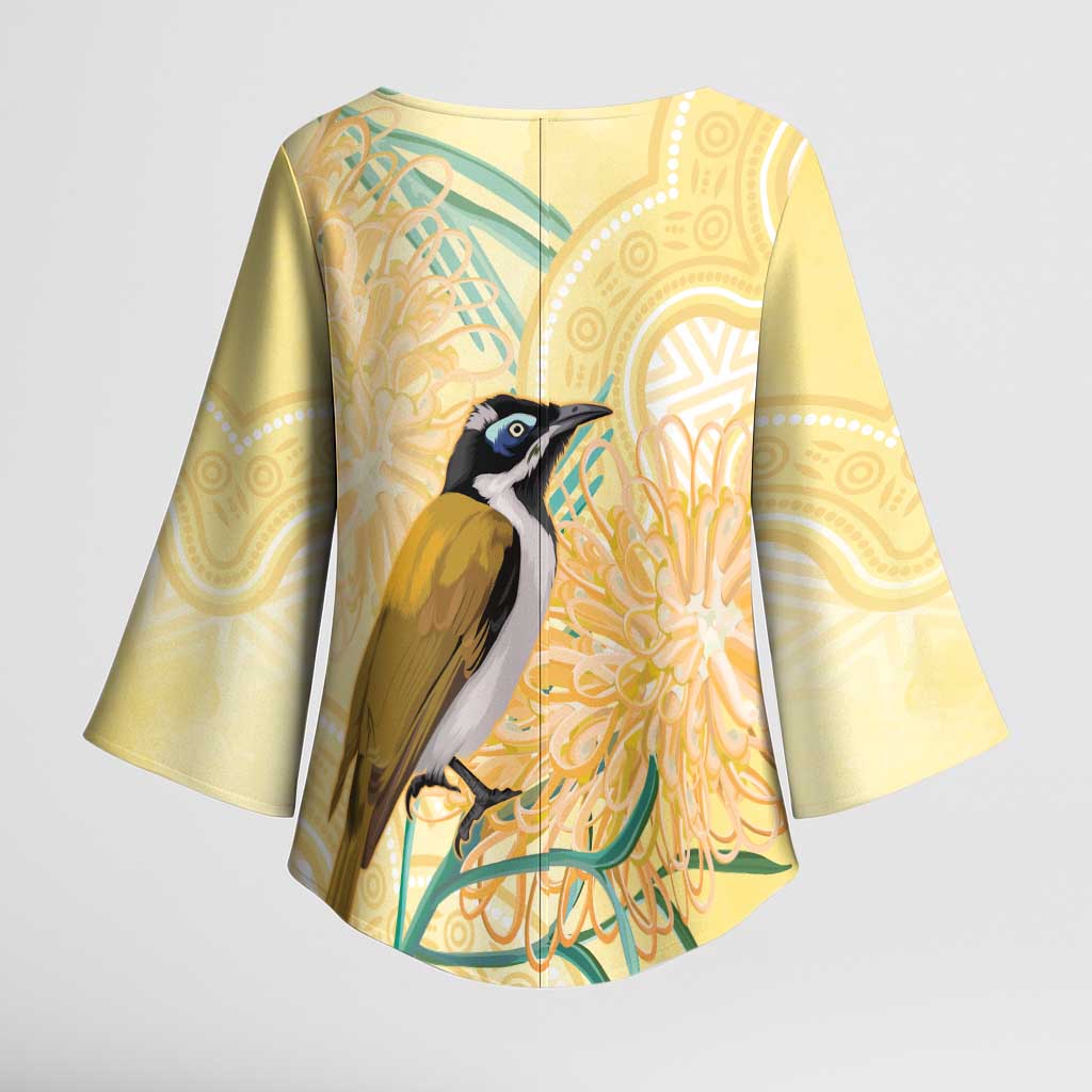 Australia Grevillea And Honeyeaters Kimono Sleeve Blouse Aboriginal Art - Watercolor Style - Aussie Hoodie