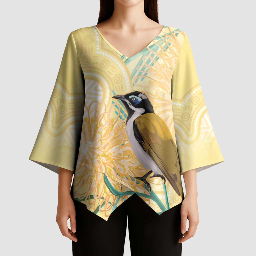 Australia Grevillea And Honeyeaters Kimono Sleeve Blouse Aboriginal Art - Watercolor Style - Aussie Hoodie