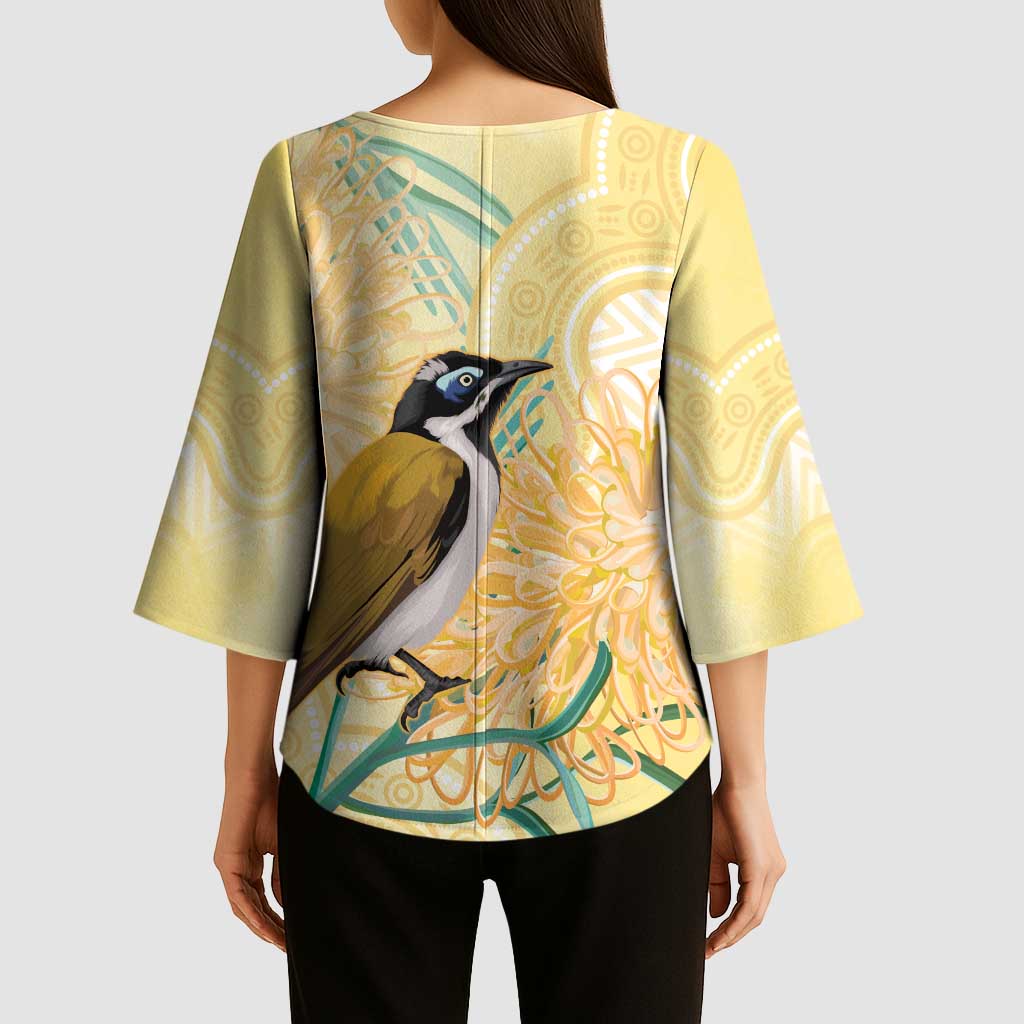 Australia Grevillea And Honeyeaters Kimono Sleeve Blouse Aboriginal Art - Watercolor Style - Aussie Hoodie