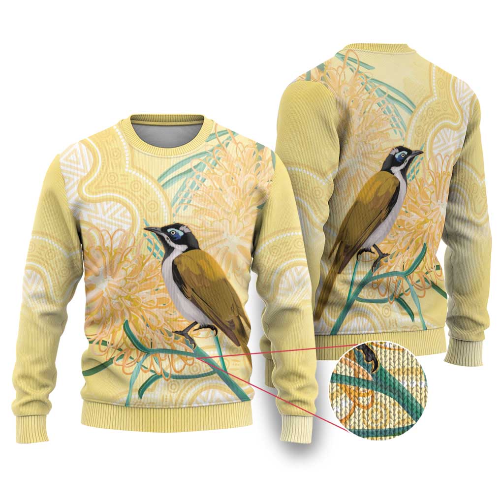 Australia Grevillea And Honeyeaters Ugly Christmas Sweater Aboriginal Art - Watercolor Style